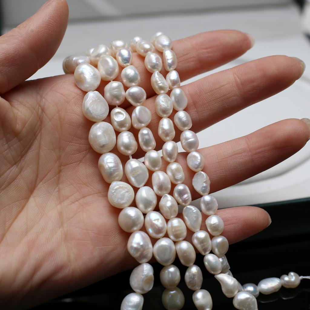 1 Șirag, Margele Albe Perle Artificiale cu Gaură Dreaptă, Margele Luminoase Față-Verso pentru Confecționare Bijuterii DIY Accesorii Femei, Artizanat Nuntă Mireasă Domnișoare de Onoare 18cm