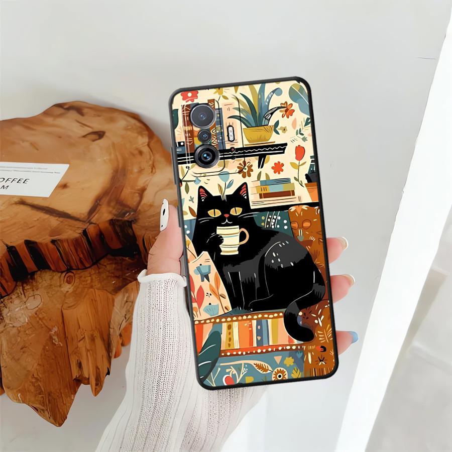 Case for Xiaomi Mi 13 14 15 Pro 10T 11T 12T Pro 11 12 13 Lite 12X Black Soft Phone Cover Cartoon Cat