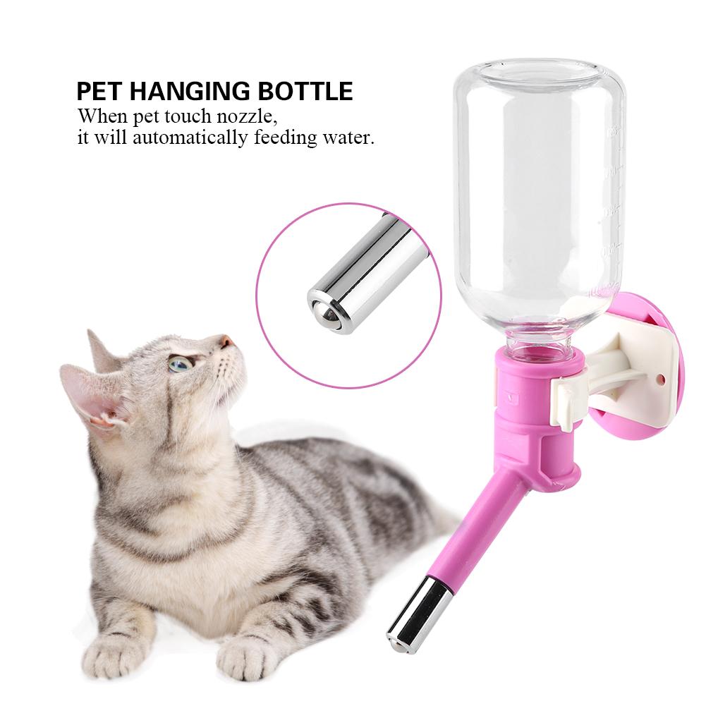 Sticlă de băut suspendată pentru câine de companie, cap fântână, dozator portabil de apă pentru pisici(S 250ml Roz)