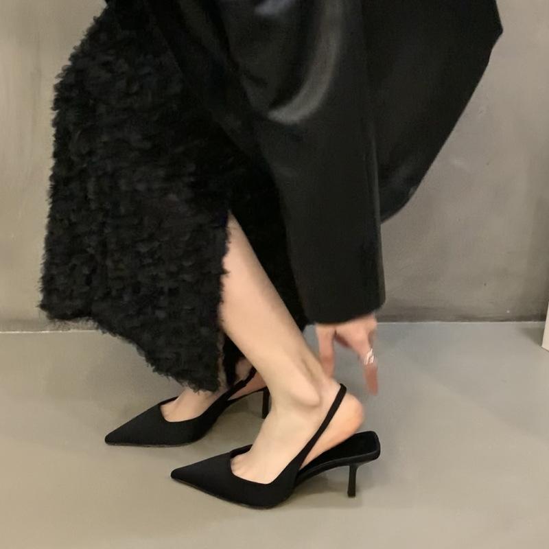 Black high heels women's 2025 spring new small French Korean version single shoes with skirt pointed stiletto sandals