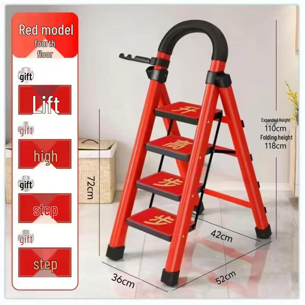 Multi-Functional Carbon Steel Folding A-Frame Telescopic Step Ladder for Indoor Use
