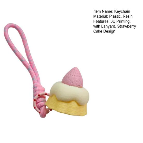 Keychain Pendant 3D Printing Strawberry Cake Design Decompression Clicker Toy with Lanyard Lightweight Mini Stress Relief Bag Pendant