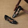 Krazing Pot Microfiber Square Toe Thick Med Heels Spring Summer Shoes Big Size 43 Flowers Decoration Women Office Lady Pumps