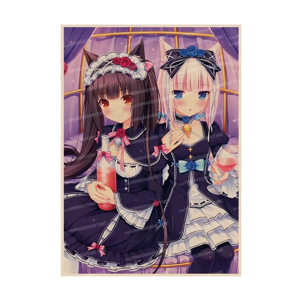 Nekopara Neko Para Chocola Vanilla Anime Klasyczne Anime Plakat Naklejka Biały Papier DIY Pokój Bar Kawiarnia Estetyczna Sztuka Malowidło Ścienne