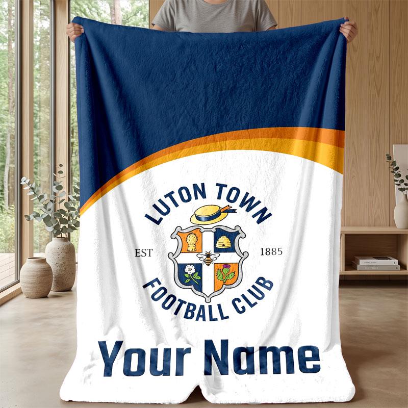 Luton Town Custom Name Text Flannel Blanket Soccer Logo Personalized Fleece Throw Blanket Special Gift For Sofa Bedroom Home