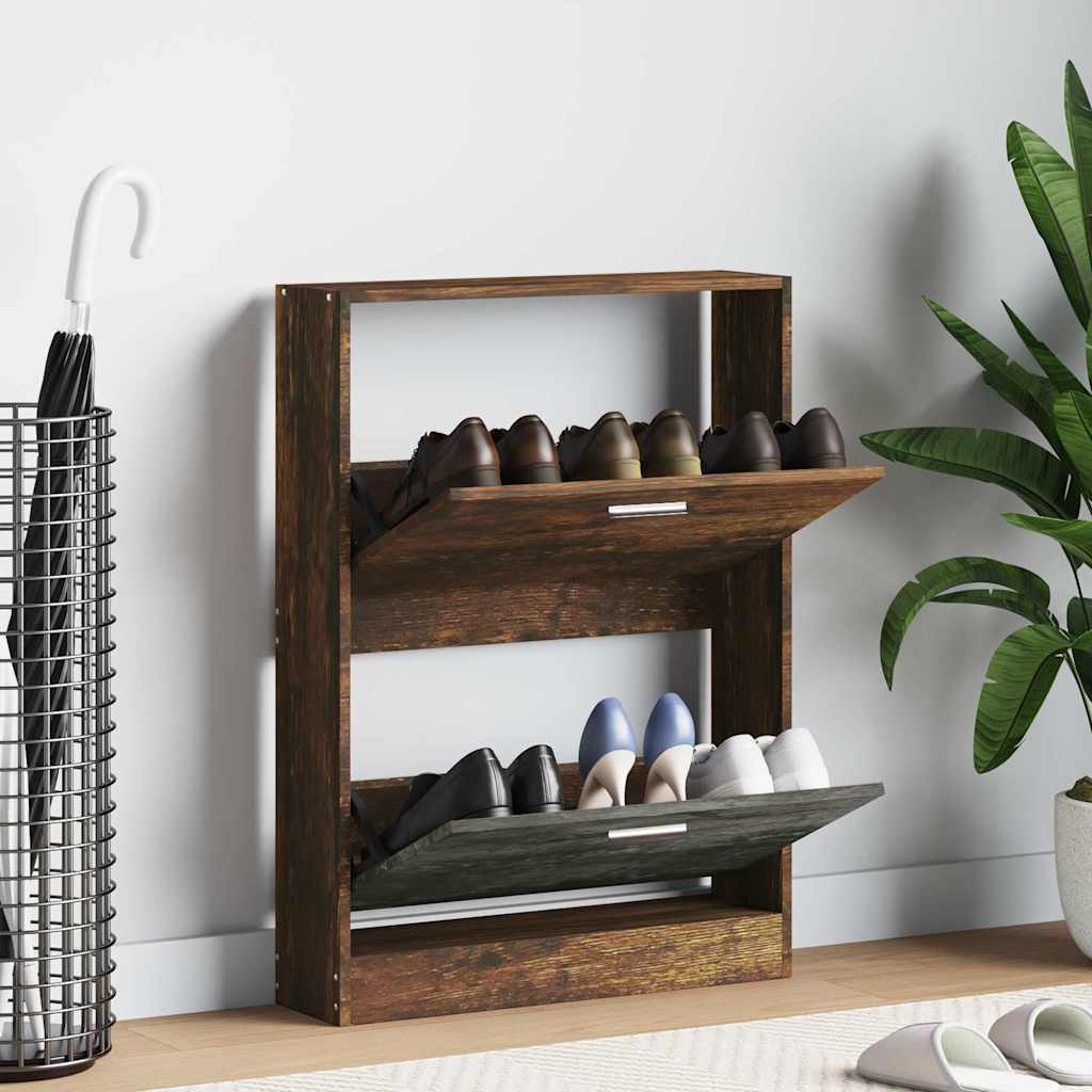 Shoe Cabinet Smoked Oak Finish 59 x 17 x 81 cm Engineered Wood