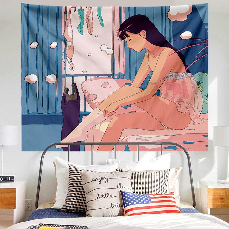 Каваи аниме девушка принт узор гобелен дома гостиная спальня Настенный декор фон ткань — фото 17