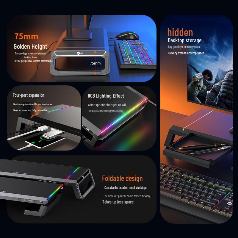 Lenovo Likoo MR101 Monitor Riser with USB Hub & RGB Light