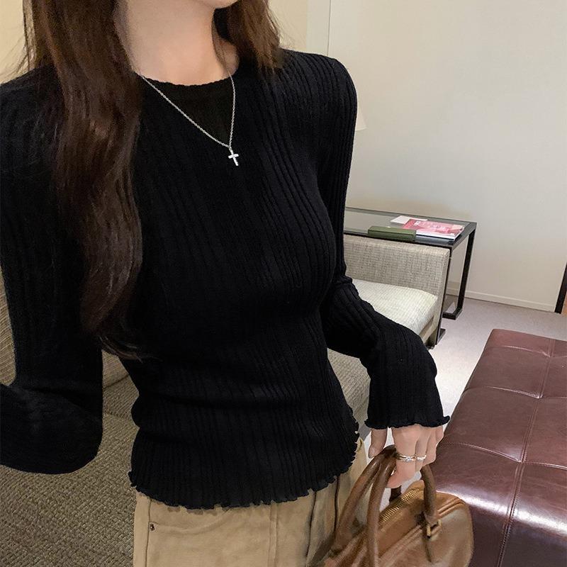 Great-looking Early Autumn Wear Gray Bottoming Shirt Women's Autumn and Winter Wear High-end New Knitted Sweater Top
