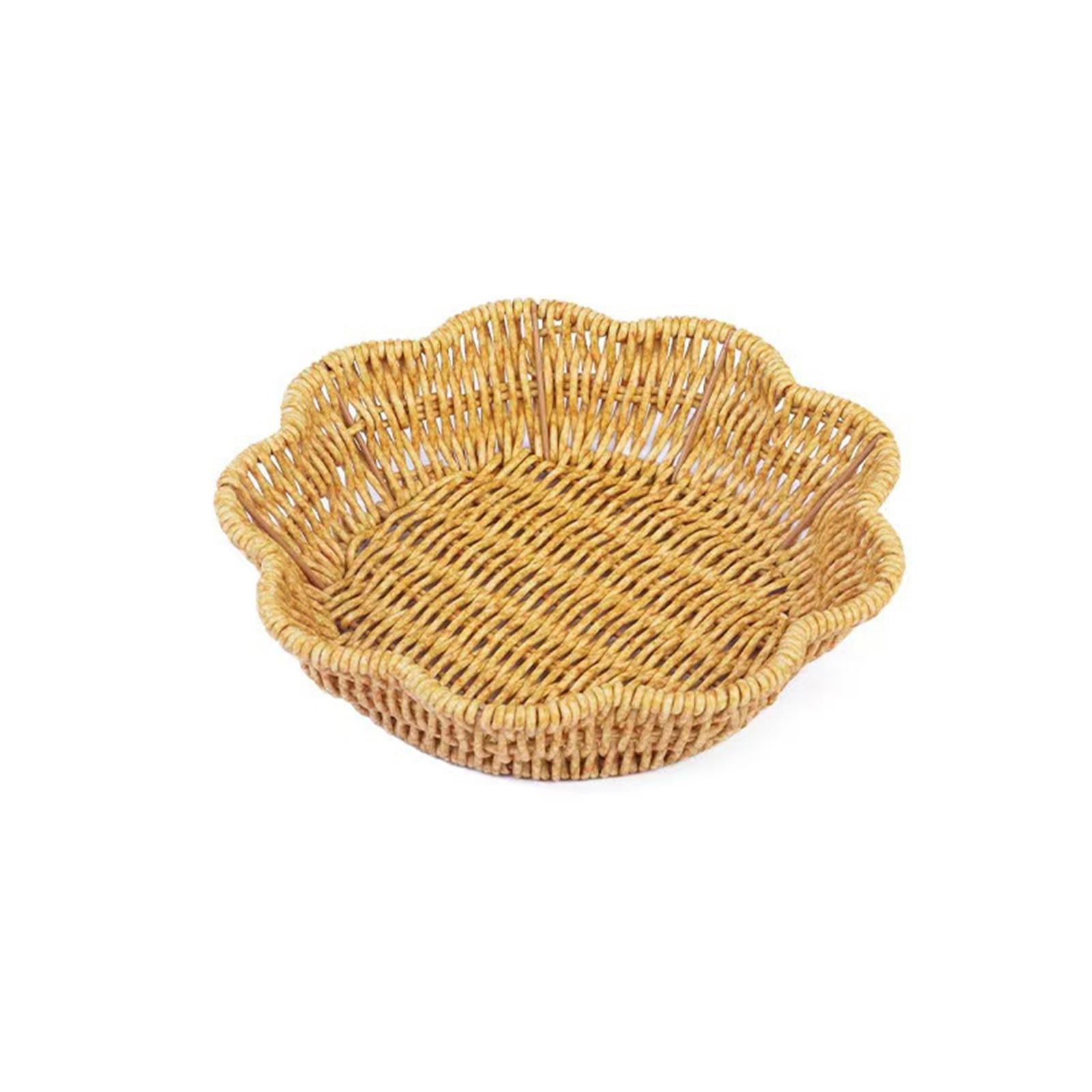

Portable Poly Wicker Bread Baskets Handwoven Flower Shape Trays for Fruit Serving and Storage in Home or Restaurant S