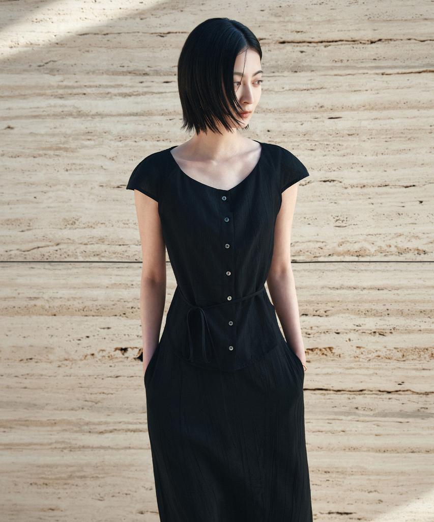 Siyajyu Sitp5281 Cap Sleeve Wrinkle Blouse_Black