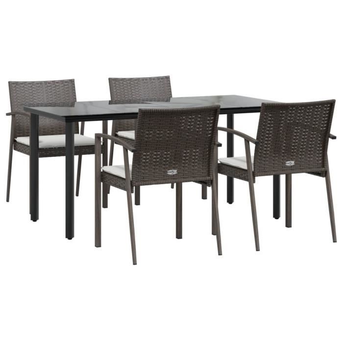 VidaXL Garden Dining Set 5 Pcs Cushions Woven Resin Steel 3186993