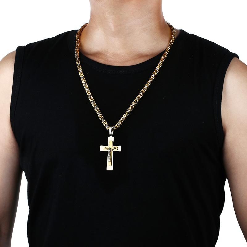 Jesus Stainless Steel Cross Pendant Necklace Men Link Chain Charm Necklace Cool Boys Orthodox Pendant Necklace Jewelry Gift