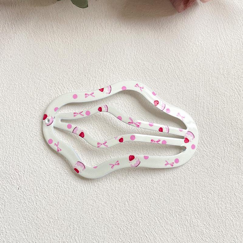 

Cute Cloud Hollow Hair Clip Sweet Girl Print Bowknot Fruit Hair Clip Forehead Bangs Clip Hairpin Light yellow dots-7cm