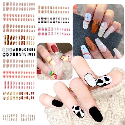 24 peças unhas postiças longas unhas de pressão glitter manicure adesivos de unha 10ml