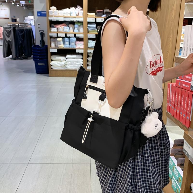 Girls Contrast Shoulder Bag Large Capacity Student Book Bag