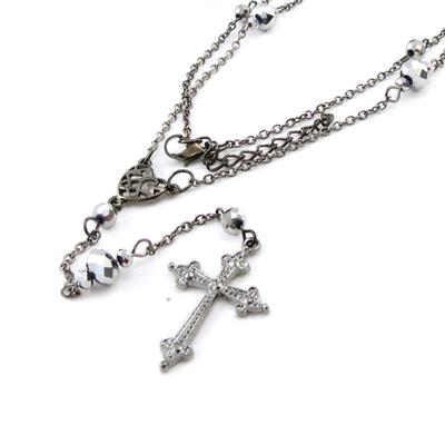 [J2009] - Silver Gray 'Mystic Cross' Designer Necklace