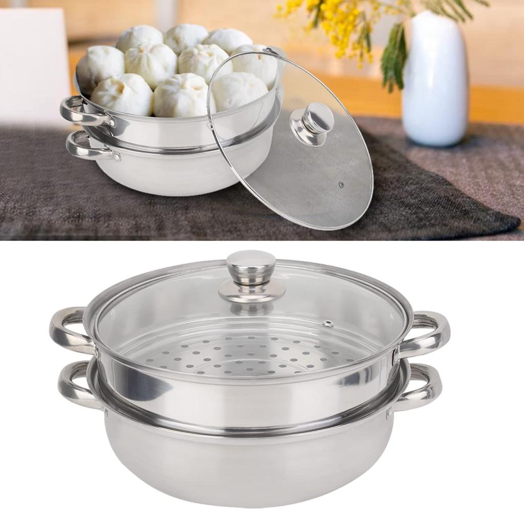 Stainless Steel Double Boiler Steamer with Handles, Soup Steamer Pot for Home Kitchen
