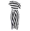 Ladies Sexy Slant Collar Off Shoulder Waist Striped Irregular Slit Dress