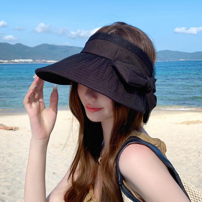 8512 Summer Tulle Bow Empty Top Hat Versatile Fashion Sunshade Sunscreen Hat Show Face Small Hat Female Tide