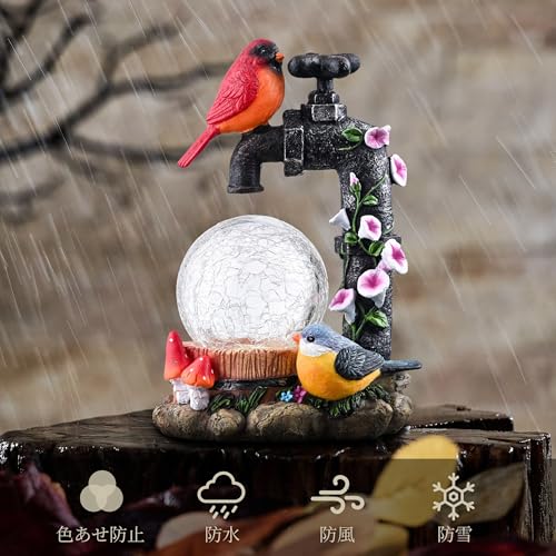 Valery Madelyn Gartendekoration, Niedliches Vogel-Trinkloch, Gartenlicht, Tierfigur für den Außenbereich mit Solarenergie, Gartendekoration, Außendekoration, Mot