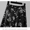 Geblümter Halbrock Sommer Hohe Taille Schlankmachend Weiter Weiß Bedruckter Rock A-Linie Chiffon Midilanger Rock