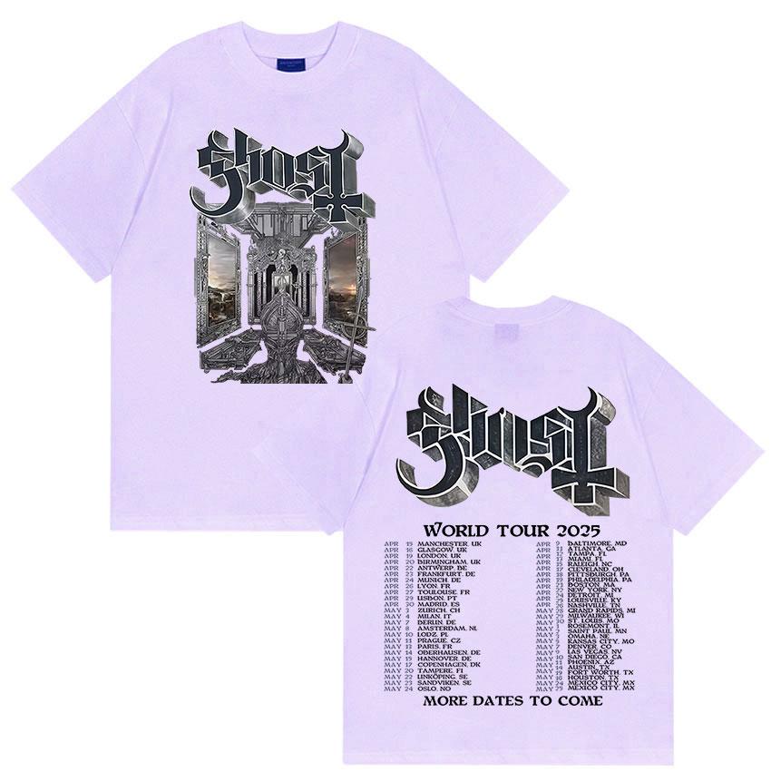 Banda Ghost Skeletour World Tour 2025 Estampa de Álbum Camiseta Masculina Hip Hop Oversized Venda Quente Camiseta Moda Algodão de Alta Qualidade