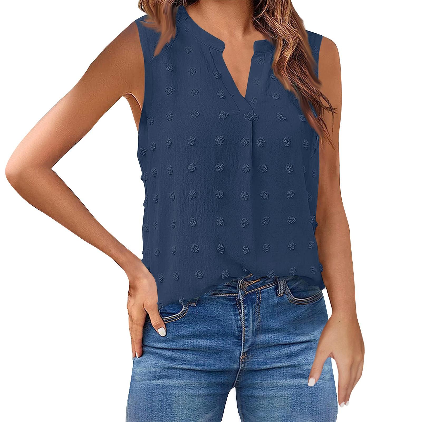 

Летняя женская повседневная однотонная свободная футболка без рукавов с v-образным вырезом для женщин XL тёмно-синий