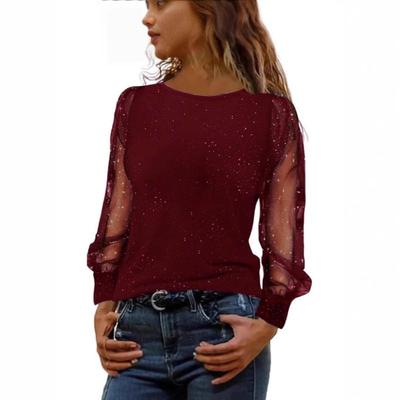 Damen Neue Langarm Lose Rundhals Casual Loose T-Shirt Tops