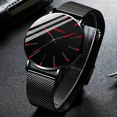 Minimalistyczna Moda Męska Ultra Cienkie Zegarki Proste Męskie Biznesowe Stal Nierdzewna Siatkowy Pasek Zegarek Kwarcowy