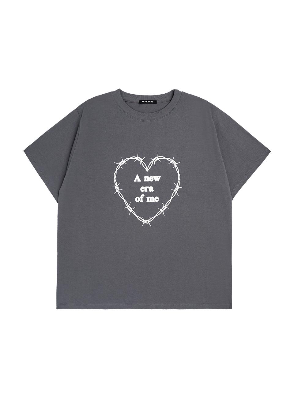 Interest Heart Wire Slogan Overfit Top_Chacoal Free