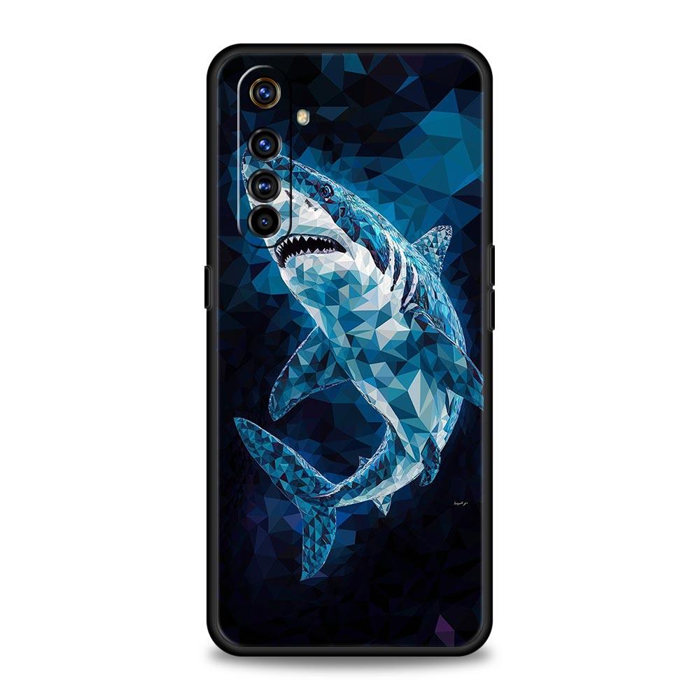 Seaside Sharks Pattern Soft TPU For Realme 13 12 11 10 9 Pro Plus GT3 GT2 C21 C25 C35 C53 C55 C67 Pro 5G Phone Case Cover Fundas
