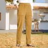 Corduroy Casual Pants Elastic Waist Women Long Pants with Pockets Solid Color Straight Leg Commuting Office Travel Slacks