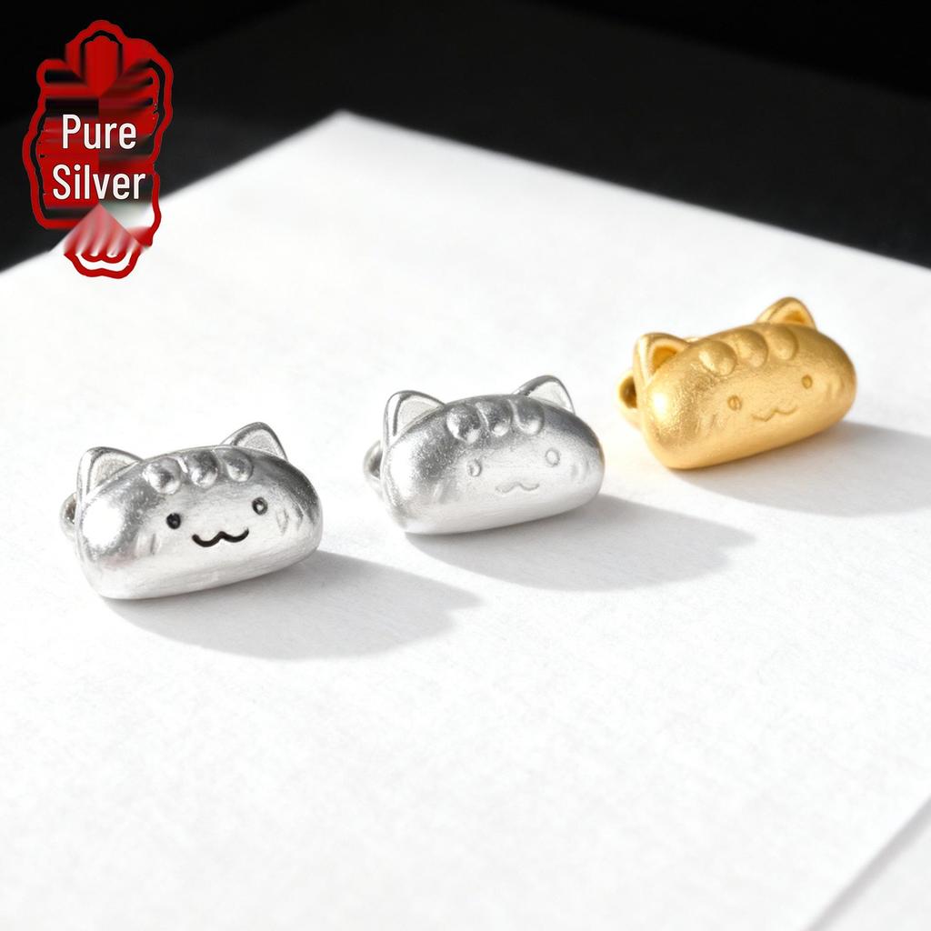 Sterling Silver Cat Spacer Beads for DIY Bracelet and Rope Accessories - Cute Handmade Jewelry