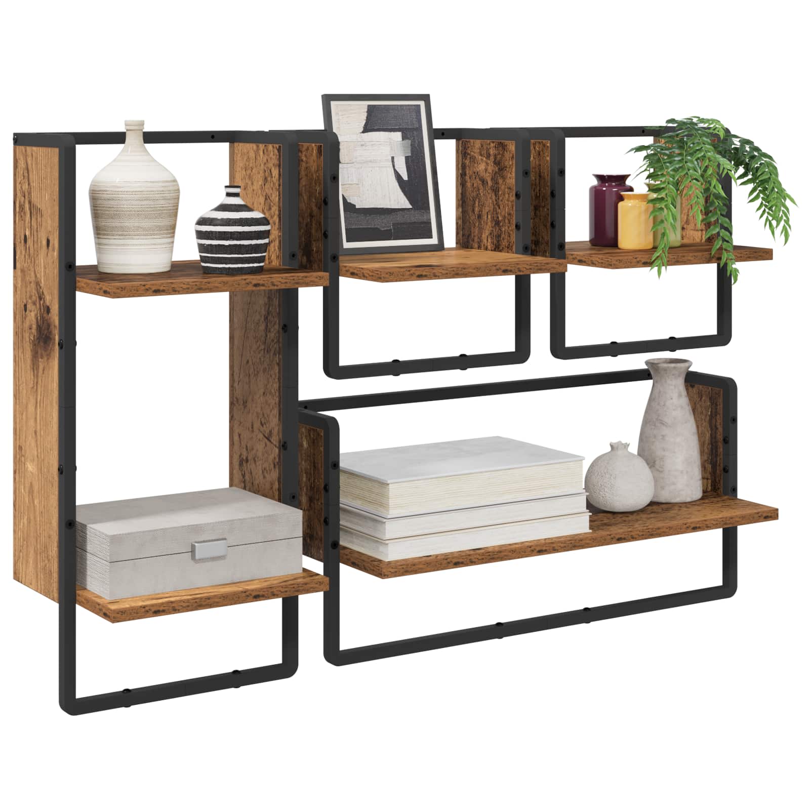 Wandregal Set 4 Stück Altholz Optik 65 x 25 x 30 cm Holzwerkstoff