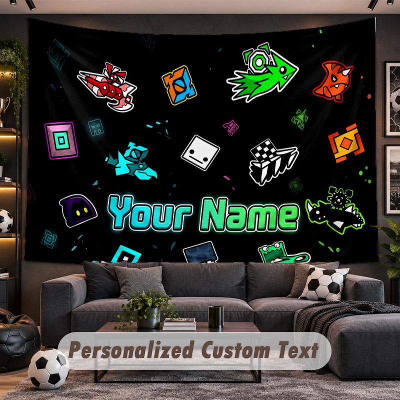 Wall Hanging Tapestry Custom NameGeometry Dash Pattern Personalized Printed Fabric Wall Decor