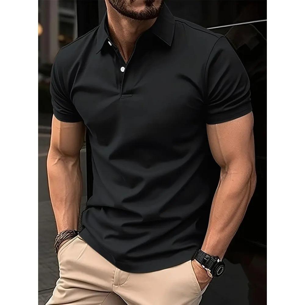 Men's Casual Solid Color Button Short Sleeved T-shirt Polo Shirt