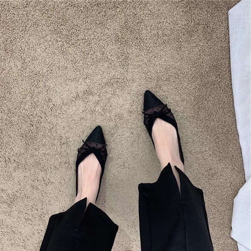 

With Bow Shoes for Women Pointed Toe Sexy Woman Flats Korean Light Daily Routine Offers Fashion 2025 Casual New in Trends Cotton 40