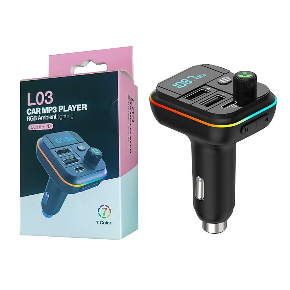 

Автомобильный Быстрая зарядка Bluetooth 5.0 FM-передатчик PD Dual Player Music Type-C Цветной Ambient MP3 Light Прикуриватель USB Black