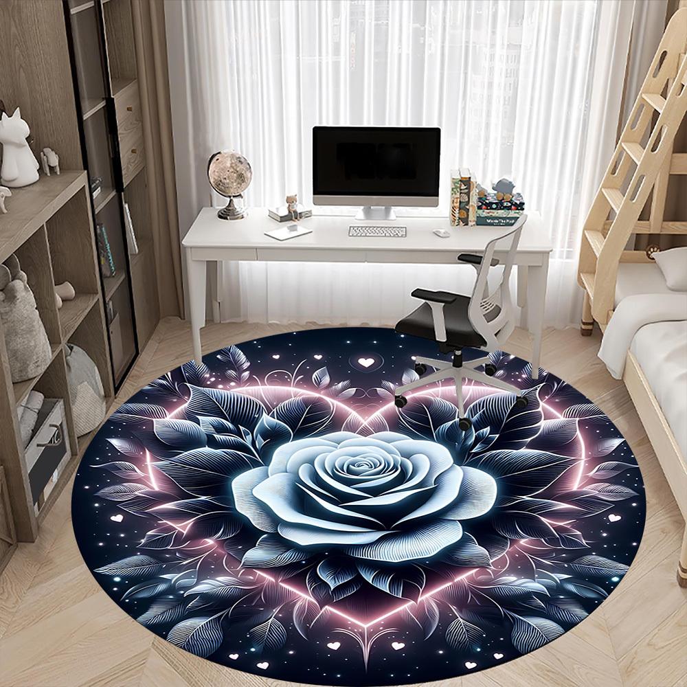 1pc Floral MandalaChair Carpet for Office, Indoor Non-Slip Washable Polyester Fiber Carpet, Mat For Office, Machine Washable