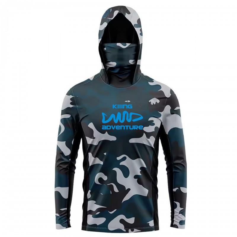 Mens Quick-Dry Hooded Sun Protection Fishing Cycling Jersey Breathable Long Sleeve Outdoor Sportswear