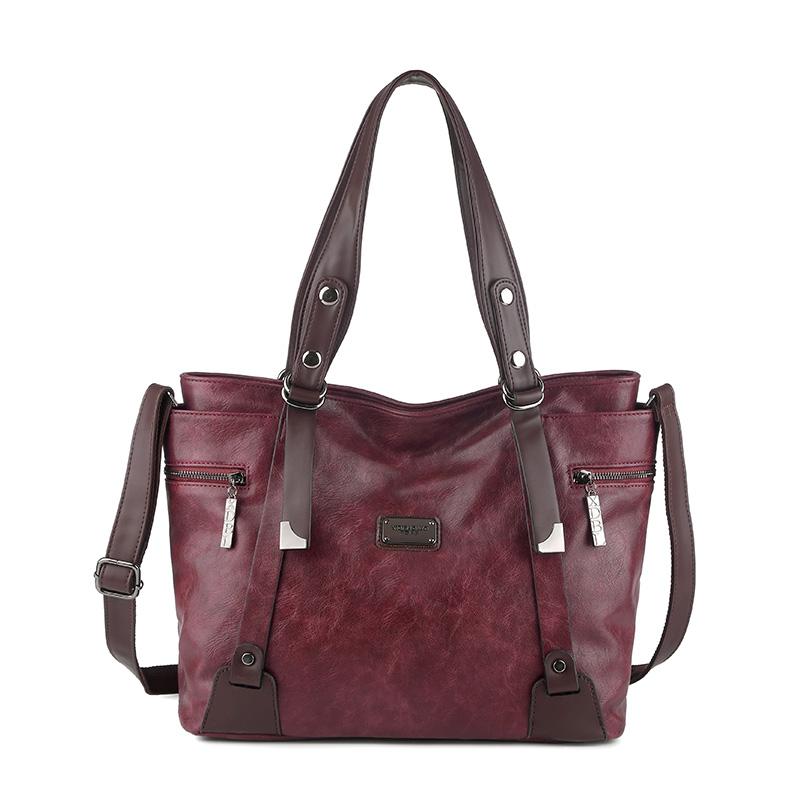 Fashion Retro Women's Leather Bag Soft Portable One-shoulder Messenger Tote Bag Large-capacity Women's Bag