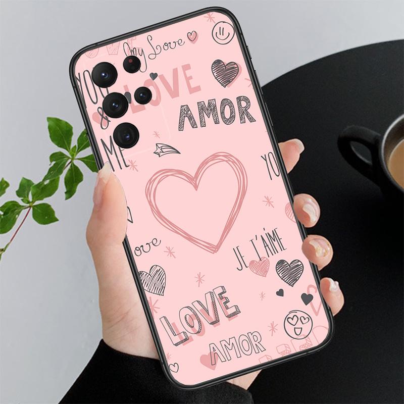 Phone Case For Samsung A17 A55 A16 A56 A35 A15 A53 A54 A33 A34 A25 A05S A52 A52S A07 A26 A06 Love Pink Heart