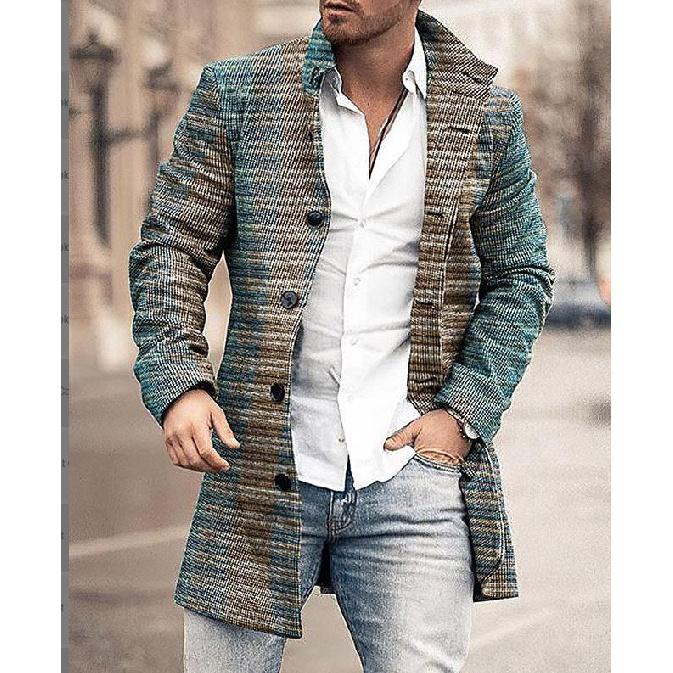 Spring New Men's Pocket Versatile Daily Retro Stand Up Collar Medium Long Woolen Coat Men's Casual Coat Men's Clothing