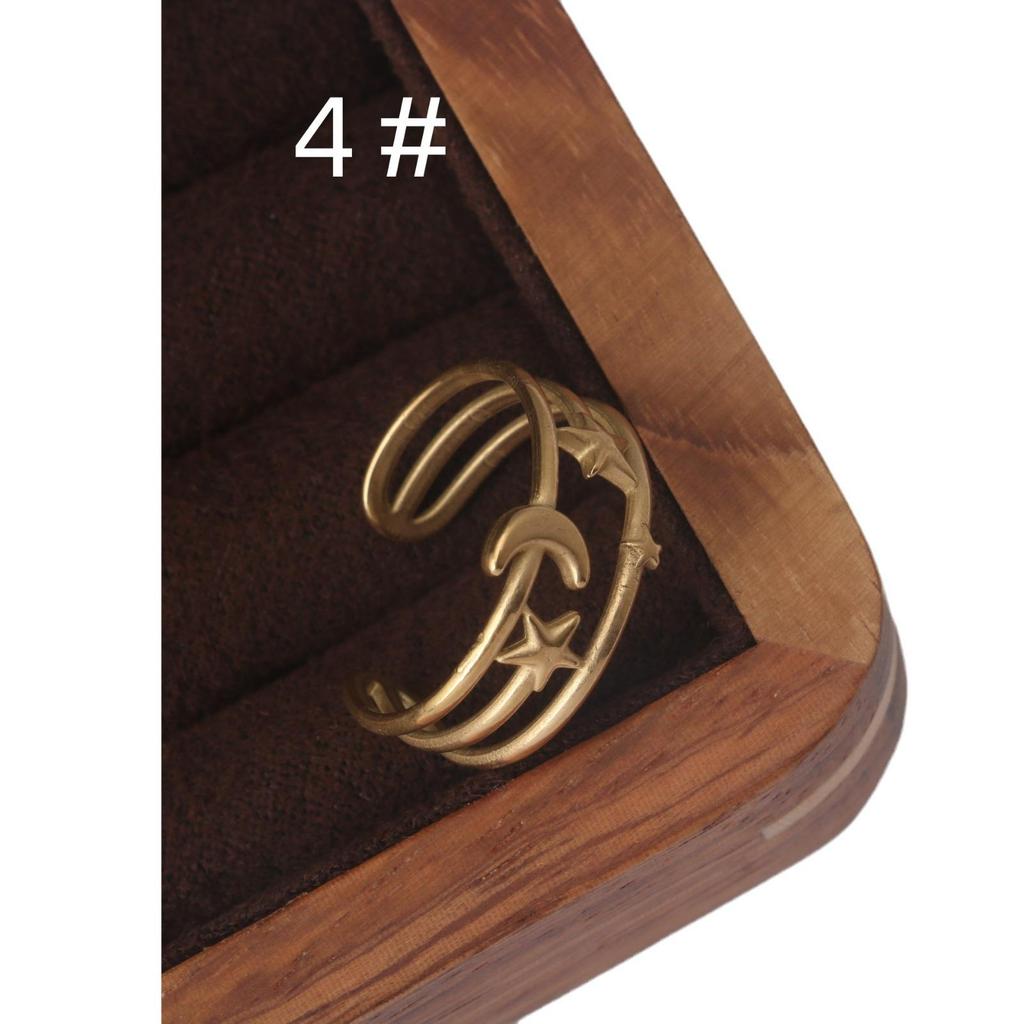 Adjustable 18k Gold Titanium Steel Geometric Ring with Hollow Stars and Moon Design for Women