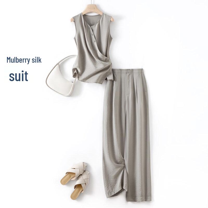IHIMI Women s Viscose Slanted Placket Two-Piece Set L серый