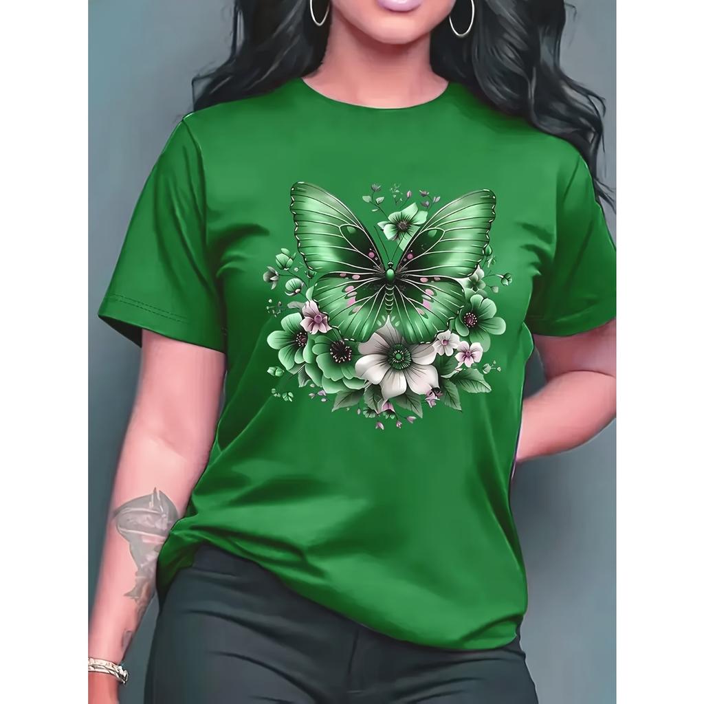 Damska koszulka z nadrukiem motyli - Jest narzędziem modowym, które podąża za trendami mody - i pokazuje wyjątkowy urok