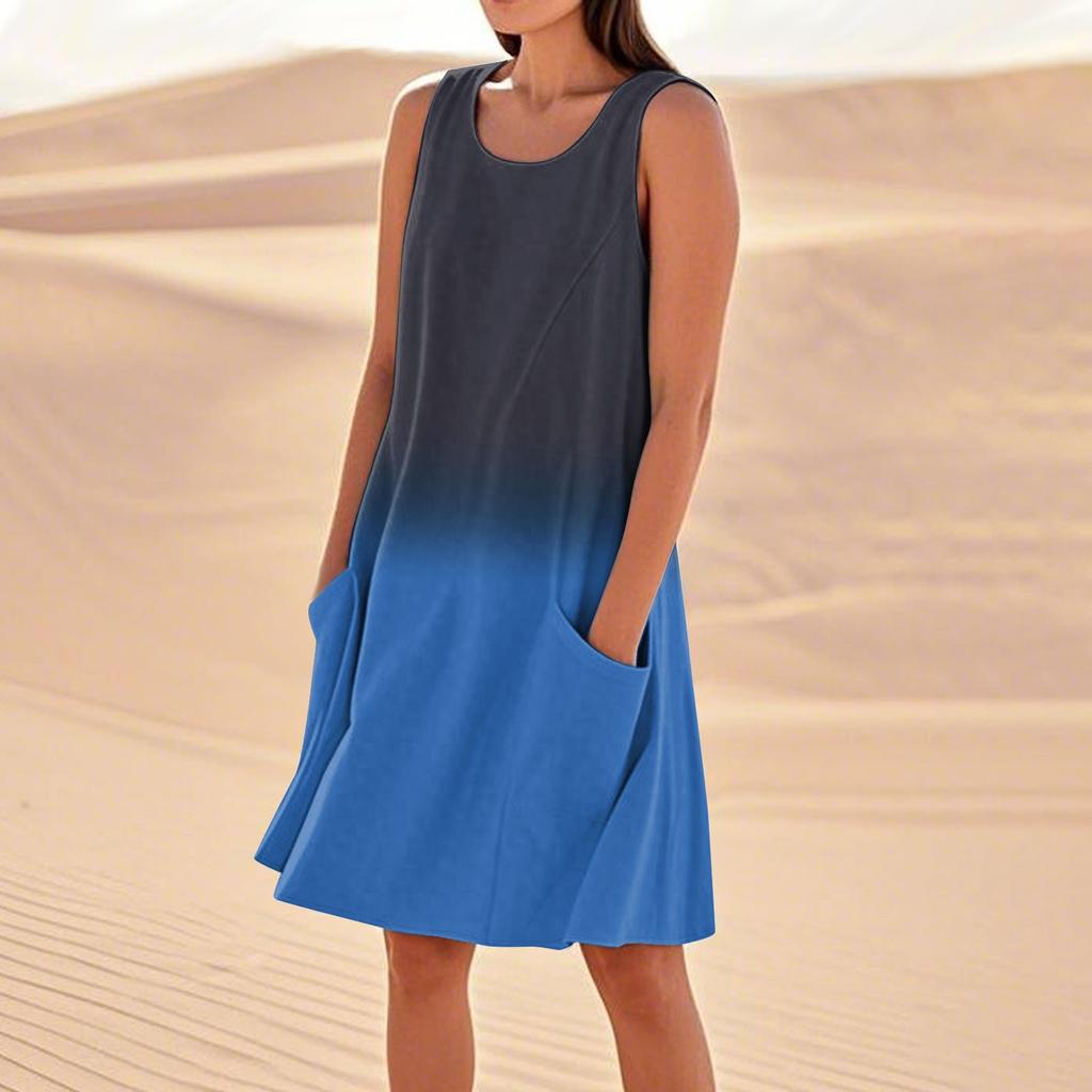 Women's Fashion Casual Gradient Print Sleeveless Pocket Beach Dress