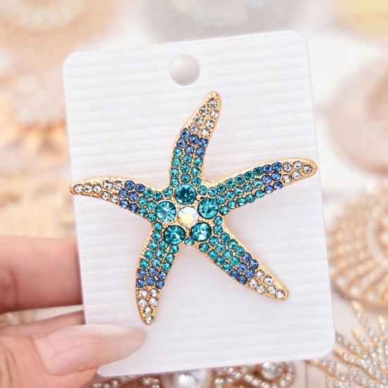 Sea Animal Brooch Vintage Rhinestone Starfish Brooch, Ocean Metal Lapel Pin, Golden Plated Pin Jewelry for Suit Dress Coat Scarf Style Pins