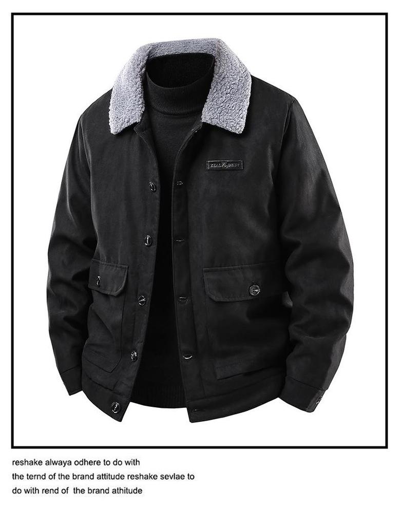 2025 Men's Suede Jacket: Lambswool-Lined Cotton Outerwear, Velvet-Thickened for Winter